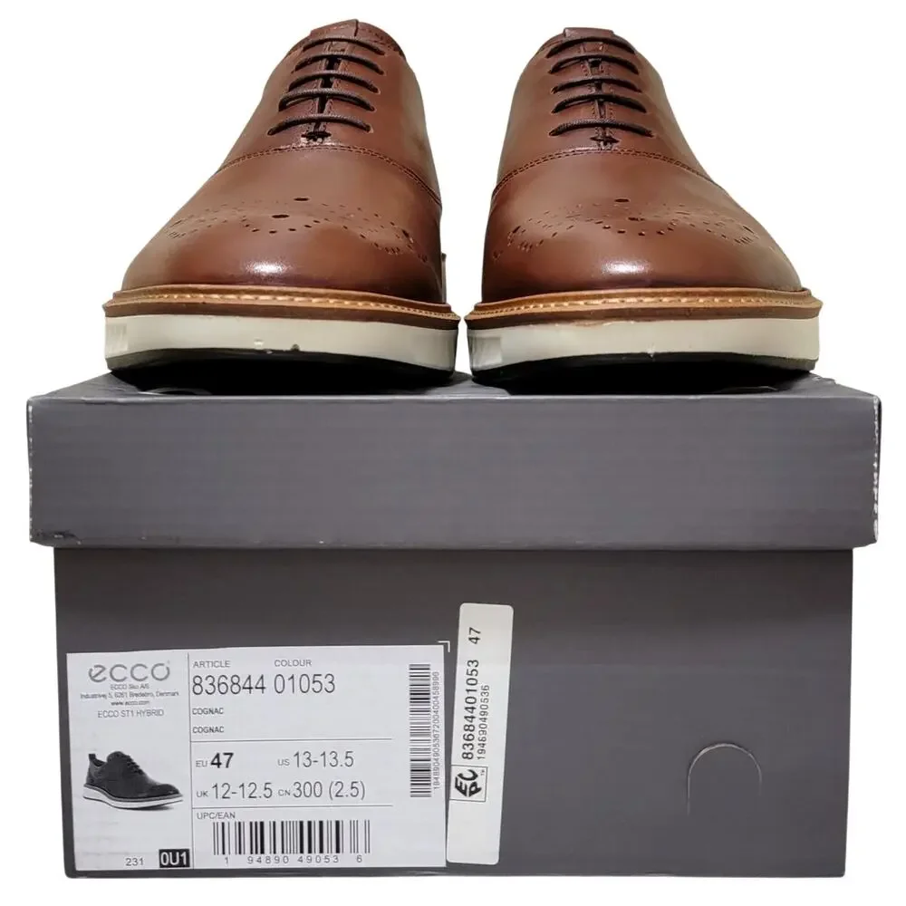 Ecco Men ST1 Hybrid Brogue Wingtip Oxfords Size EU 47 US 13 Cognac Brown Leather